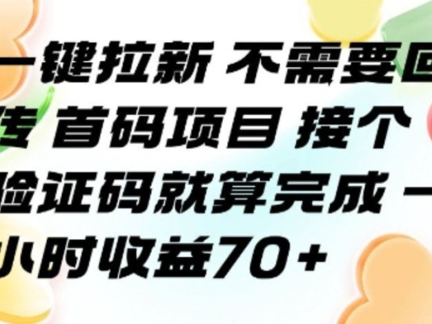 一键拉新 不需要回传 首码项目 接个验证码就算完成 一小时收益70+【揭秘】