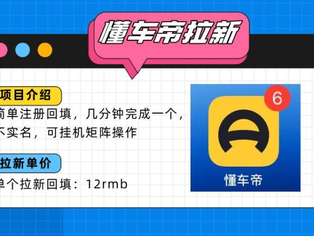 懂车帝邪修拉新玩法，简单注册回填，不sm，单个拉新12rmb，轻松日入200+