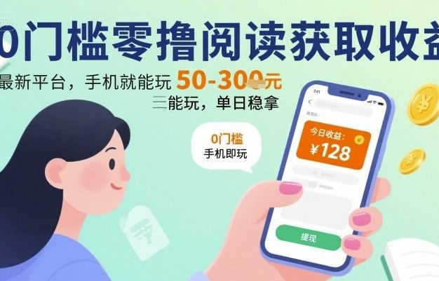 0门槛零撸阅读获取收益:最新平台,手机就能玩,单日稳拿 50-3张 【揭秘】