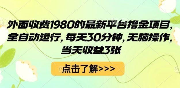 外面收费1980的最新平台撸金项目,全自动运行,每天30分钟,无脑操作,当天收益3张