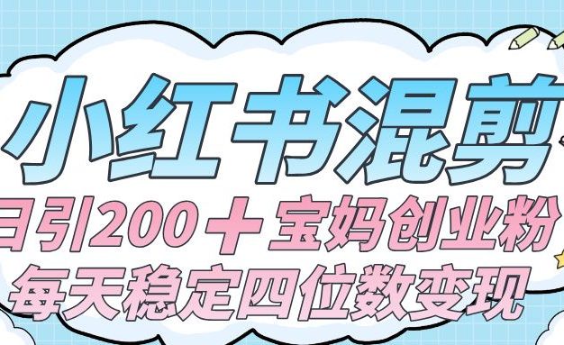 价值 3980 的小红书混剪, 虚拟变现 +全网项目库 , 日引 200+宝妈创业粉,每天稳定四位数变现