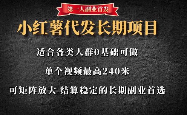首发小红薯代发项目 单视频最高240可自刷可矩阵放大
