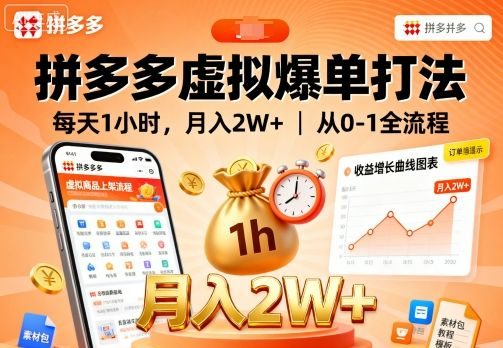 拼多多虚拟爆单打法,每天1小时,月入2W+,从0-1全流程