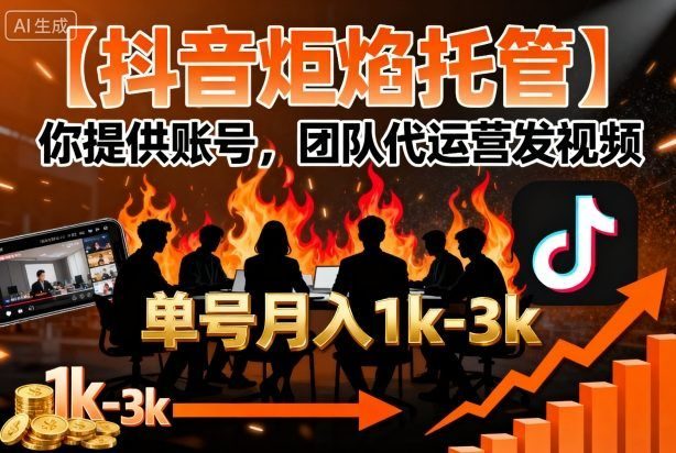 抖音炬焰托管你提供账号,团队代运营发视频,单号月入1k+【揭秘】