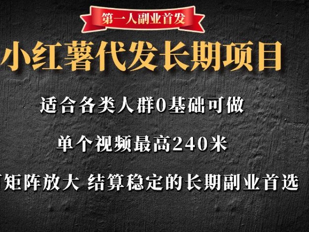 首发小红薯代发项目 单视频最高240可自刷可矩阵放大