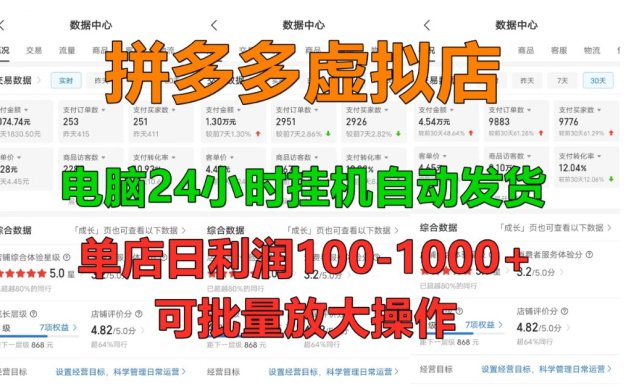 拼多多虚拟店,24小时挂机全自动发货,单店日利润100-1000+,长久稳定新手首选项目,可批量放大操作