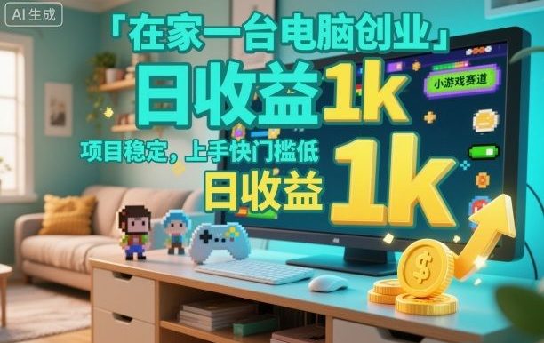在家一台电脑创业,小游戏赛道,项目稳定,上手快门槛低,日收益1k+