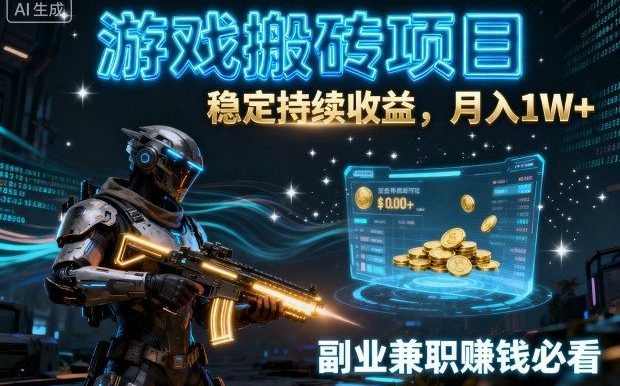 游戏搬砖项目,稳定持续收益,月入1W+,副业兼职賺钱必看