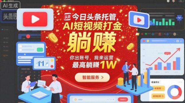 今日头条托管,AI短视频打金,你出账号,我来运营,最高躺賺1W