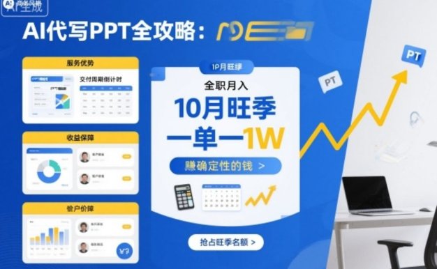 AI代写PPT全攻略,10月旺季,一单一结,全职月入1W,賺确定性的钱