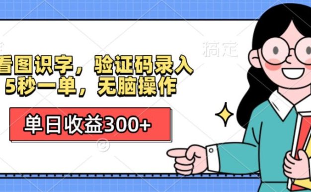 看图识字,验证码录入,5秒一单,无脑操作,单日收益300+