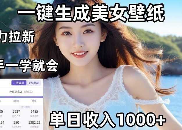 通过AI一键生成美女壁纸暴力拉新,两分钟制作一个作品!新手小白一学就会!,单日变现1000+