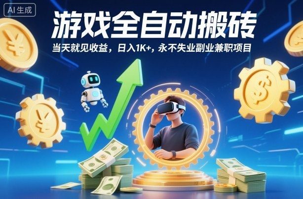 游戏全自动搬砖，当天就见收益，日入1K+，永不失业副业兼职项目