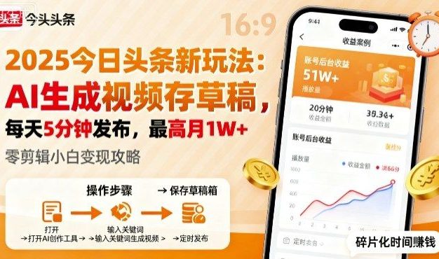 2025年今日头条躺賺新玩法,AI生成视频存草稿,每天5分钟发布,最高月1W+