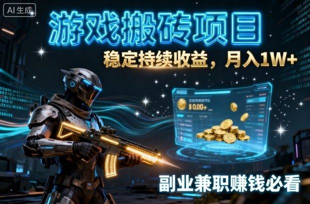 游戏搬砖项目，稳定持续收益，月入1W+，副业兼职賺钱必看