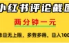 小红书评论区评论截图，一分钟2条，可日入几千，多劳多得