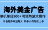 最新蓝海市场，海外美金广告，单设备500+，矩阵放大操作，设备越多收益越大