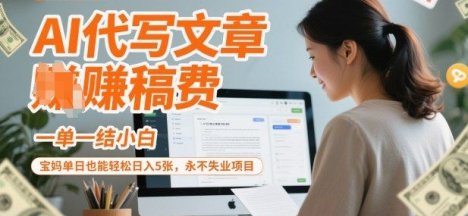 AI代写文章賺稿费,一单一结小白,宝妈单日也能轻松日入5张,永不失业项目