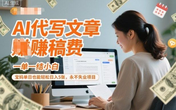 AI代写文章賺稿费,一单一结小白,宝妈单日也能轻松日入5张,永不失业项目