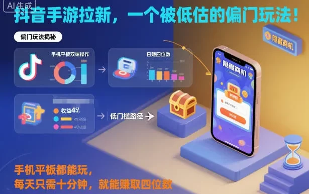 抖音手游拉新,一个被低估的偏门玩法!手机平板都能玩,每天只需十分钟,就能賺取四位数