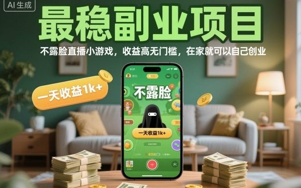 最稳副业项目,不露脸直播小游戏,收益高无门槛,一天收益1k+,在家就可以自己创业