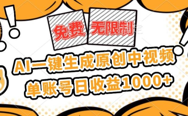 免费无限制,AI一键生成原创中视频,单账号日收益1000+