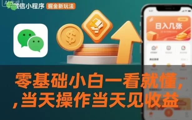 微信小程序掘金新玩法,日入几张,零基础小白一看就懂,当天操作当天见收益