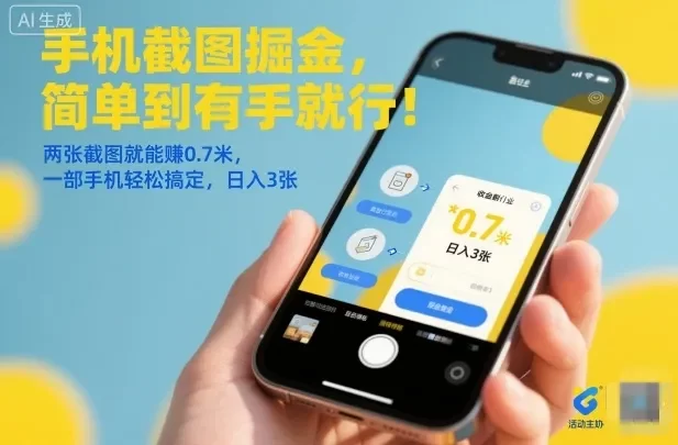 手机截图掘金,简单到有手就行!两张截图就能賺0.7米,一部手机轻松搞定,日入3张