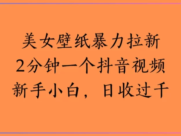 美女壁纸暴力拉新2分钟一个抖音视频新手小白,日收过千