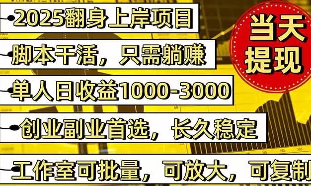 2025翻身上岸项目脚本干活,内部客户经理内部开号,单人日收益1000-3000