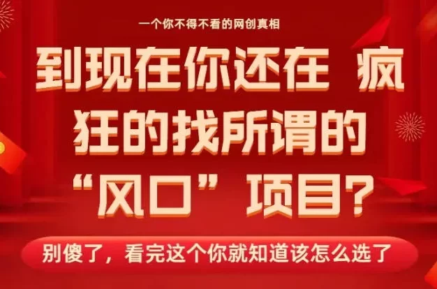 马上26年了,你还在找所谓的风口项目?别傻了,看完这个你全都懂了!