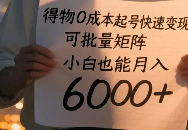 得物0成本起号快速变现,可批量矩阵,小白也能月入6000+