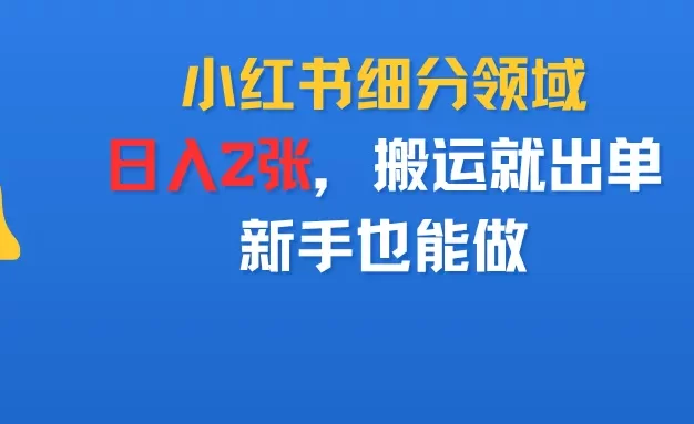 小红书细分领域，日入2张，搬运就出单，新手也能做