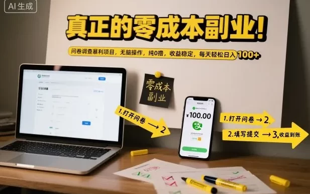 真正的零成本副业!问卷调查暴利项目,无脑操作,纯0撸,收益稳定,每天轻松日入100+