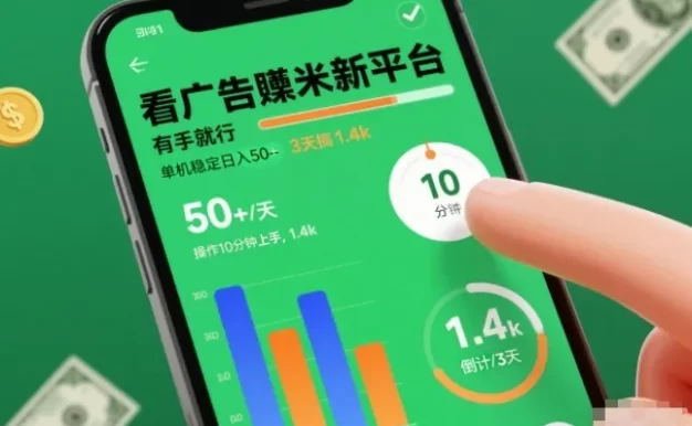 看广告賺米新平台，有手就行，单机稳定日入50+，操作10分钟上手，3天搞了1.4k
