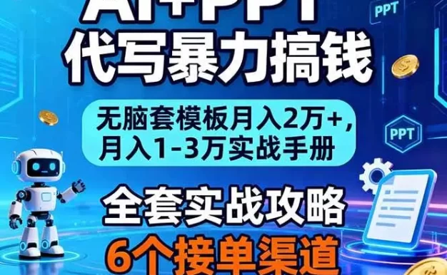 AI+PPT代写暴力搞钱:无脑套模板月入2万+,月入1-3万实战手册