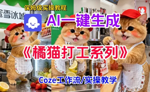 扣子智能体工作流一键生成《胖橘猫打工》短视频,实操搭建教学课
