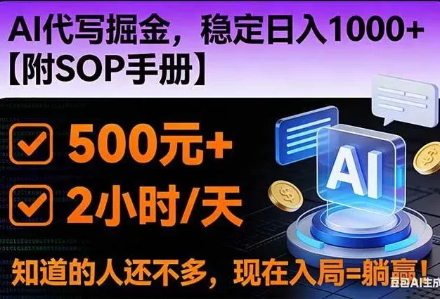 2026风口项目,AI代写掘金,稳定日入1000+,掌握核心技能【附SOP手册】