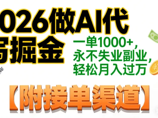 2026做AI代写掘金,一单1000+,永不失业副业,轻松月入过万,【附接单渠道】