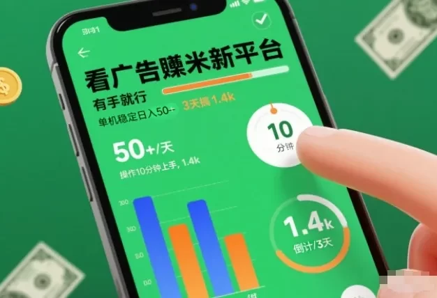 看广告賺米新平台,有手就行,单机稳定日入50+,操作10分钟上手,3天搞了1.4k