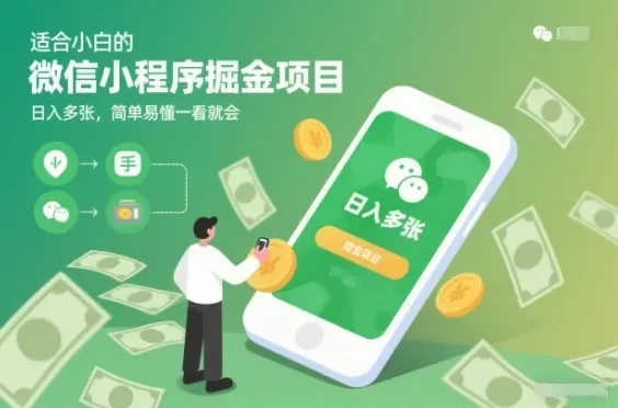适合小白的微信小程序掘金项目,日入多张,简单易懂一看就会