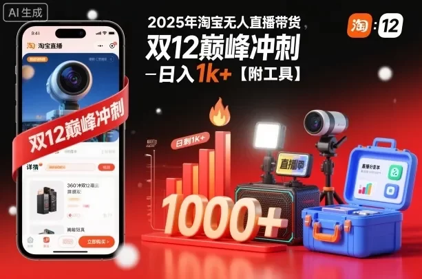2025年淘宝无人直播带货,冲刺双12,日入1k+【附工具】