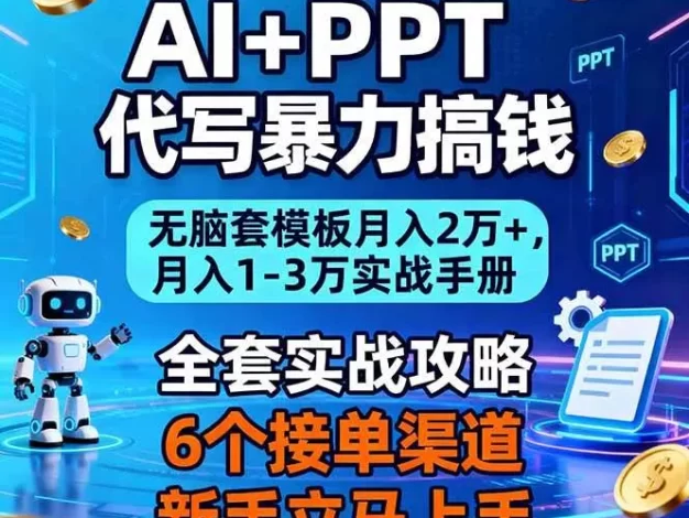 AI+PPT代写暴力搞钱:无脑套模板月入2万+,月入1-3万实战手册