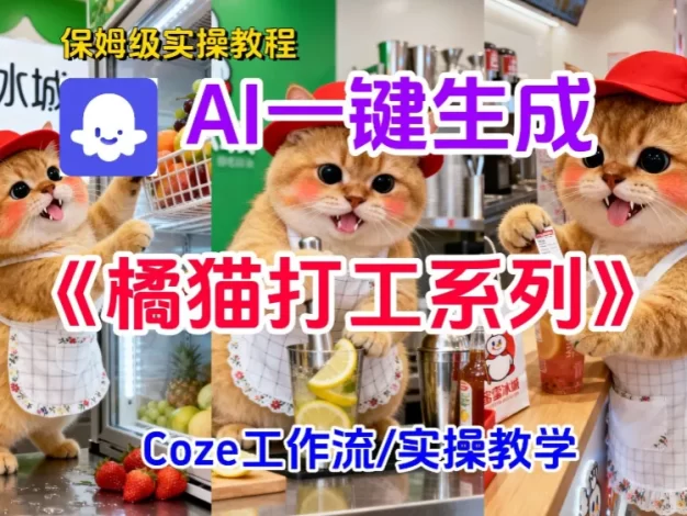 扣子智能体工作流一键生成《胖橘猫打工》短视频,实操搭建教学课
