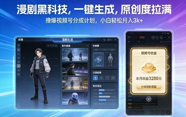 漫剧黑科技,一键生成,原创度拉满,撸爆视频号分成计划,小白轻松月入3k+