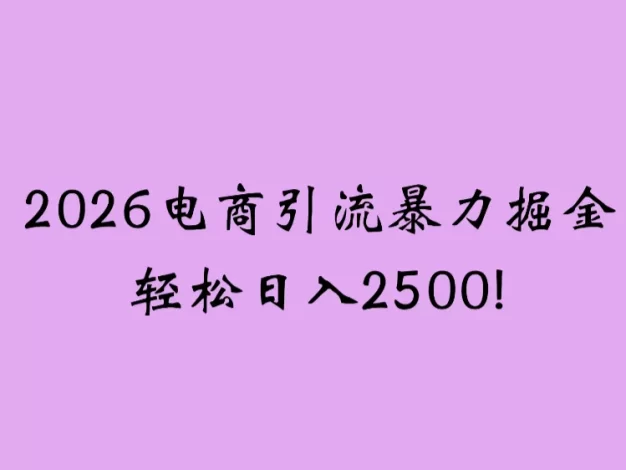 2026电商引流新玩法,日引200 轻松日入2500+!