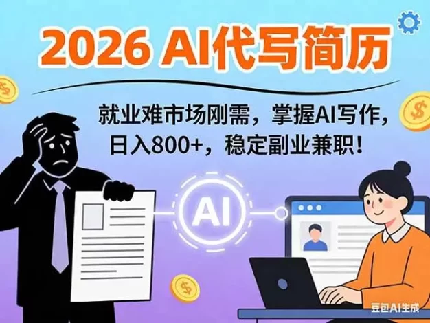 AI代写简历,超暴利,用万能模板月入1-3万实战教程,2026年市场刚需!