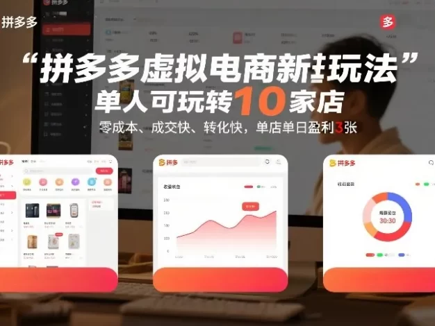 拼多多虚拟电商新玩法,单人可玩转10家店,零成本、成交快、转化快,单店单日盈利3张