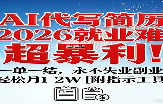 AI代写简历,2026就业难,超暴利!一单一结,永不失业副业,轻松月1-2W【附指令工具】