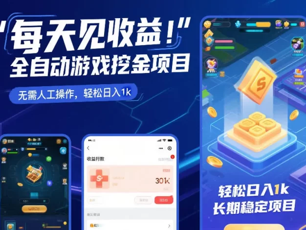 每天见收益,全自动游戏挖金项目,无需人工操作,轻松日入1k,长期稳定项目